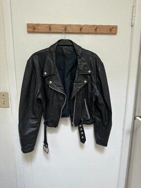 Vintage Cropped Oversized Biker Jacket